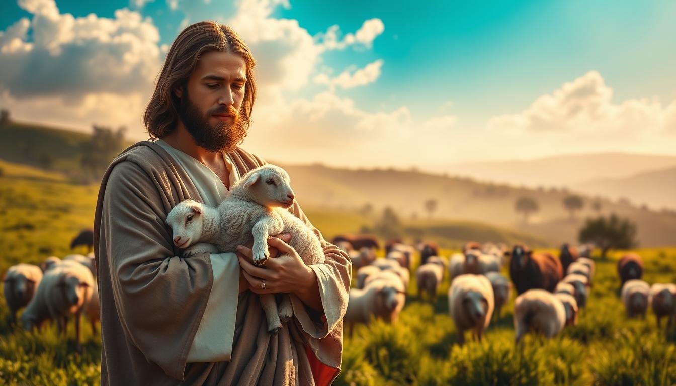 Jesus, o bom pastor que dá a vida pelas ovelhas.