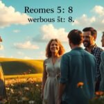 O amor de Deus revelado em Romanos 5:8.