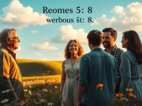 O amor de Deus revelado em Romanos 5:8.